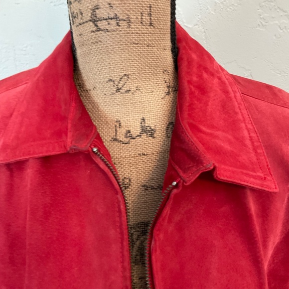 Chico's Red Suede Jacket coat zip bomber jacket plus size  XL/16 zip leather - Picture 3 of 15